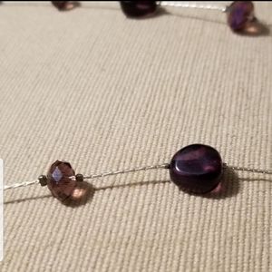 Necklace w/Plastic Purple Iridescent & Glass Beads
